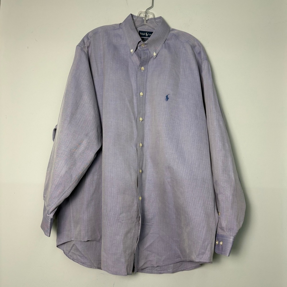 Ralph Lauren Yarmouth Mens 17 34/35 Light Blue Herringbone Cotton Dress Shirt